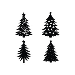 Obraz premium Green evergreen Christmas trees set decorated with pine cones and snow for a festive winter holiday season illustration
