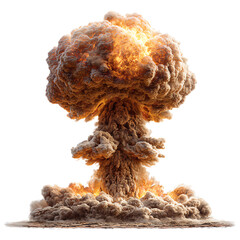 Atomic Bomb Blast with Fiery Mushroom Cloud &ndash; Apocalyptic Explosion Scene &ndash; Isolate on Transparent White Background