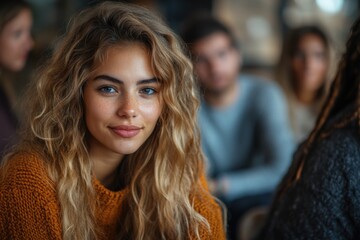 Cozy winter portrait of a young woman indoor lifestyle photography warm atmosphere intimate close-up embracing beauty and comfort