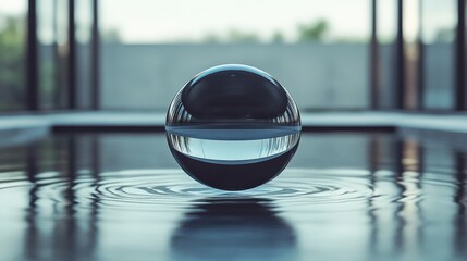 Floating reflection sphere in serene pool modern architecture peaceful environment tranquil viewpoint