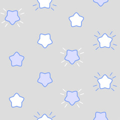 Seamless pattern with white and blue shining stars. Good night children's, scandinavian nursery illustration in soft pastel color, pajamas print.

