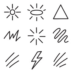 Geometric shapes and design elements: A collection of simple, elegant geometric shapes, including the sunburst, triangle and lightning bolt. Perfect for design.