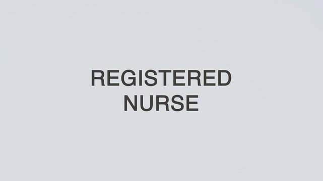 Registered nurse concept word stethoscope hand diagnosed on white background for patient care awareness, medical support, and healthcare professional evaluation