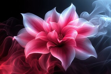 Abstract image of a pink flower with glowing lines and smoky background. Great for background or adding creative effects to a design project.