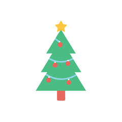 A festive Christmas tree icon in a flat style vector illustration