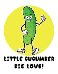 Little Cucumber Character Showing Peace – Cute Cartoon Veggie Illustration