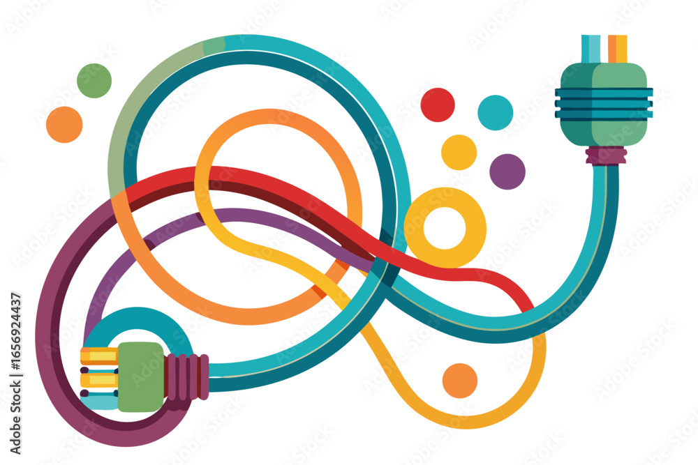 Fototapete dynamic network of colorful cables and plugs symbolizing connectivity, technology, and data flow wit