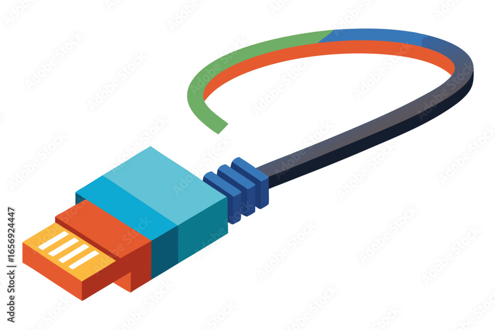 Poster vibrant data cable connector with colorful segmented wire for digital connection, technology, and in