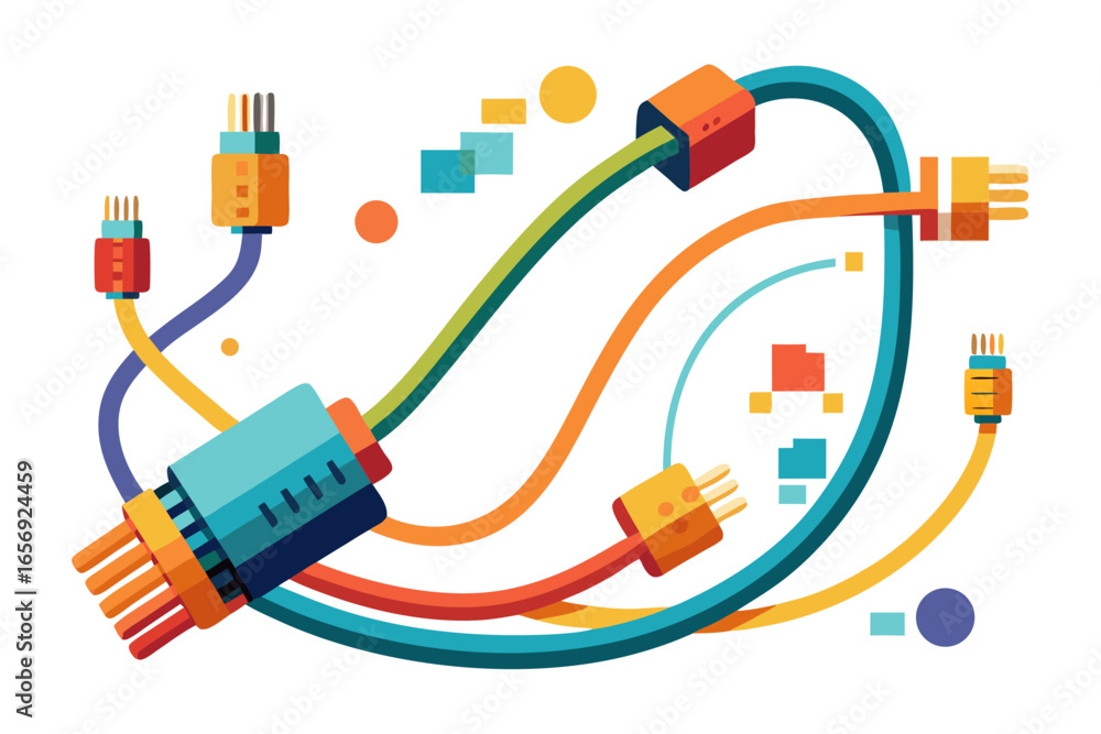 Poster vibrant network cables and connectors weave a dynamic tapestry symbolizing connectivity, data flow, 