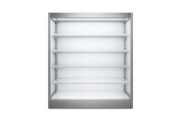 Empty supermarket refrigerator with transparent background is waiting for products