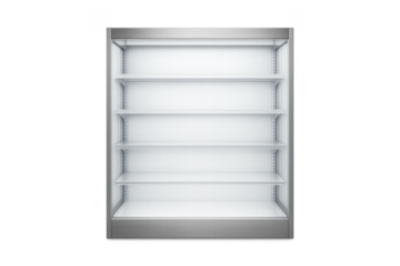 Empty supermarket refrigerator with transparent background is waiting for products