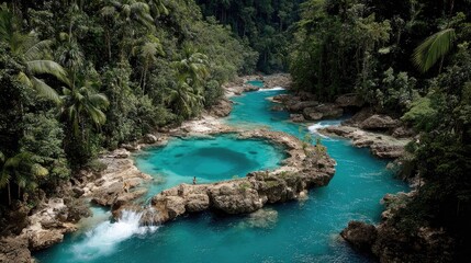 Naklejka premium Turquoise River Pools in a Lush Forest
