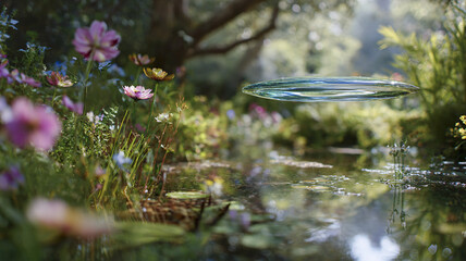 A quiet pond with reflections and vegetation &mdash; a tranquil natural scene.