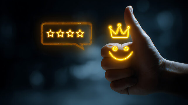 Glowing Thumbs Up With Stars And Crown hand rating