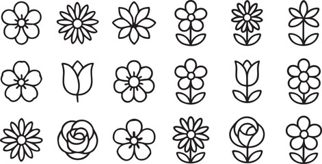 Flower Icons Set – Floral Line Art, Blossom, Nature, Botanical Design
