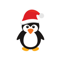 A penguin wearing a Santa hat on a white background vector illustration