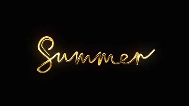 Summer One line continuous animated typography intro outro, hand drawn calligraphy monoline vintage text on background, aniamted Calligraphy lettering animation video golden type on black backdrop