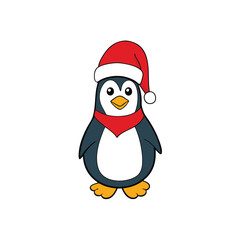 A penguin wearing a Santa hat on a white background vector illustration
