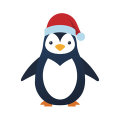 A cute penguin in a Santa hat on a plain white background vector illustration