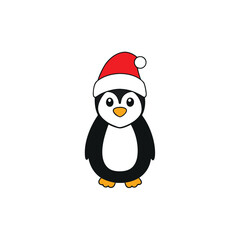 A cute penguin in a Santa hat on a plain white background vector illustration