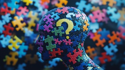 Person with puzzle piece on their head. Video of young girl playing puzzle with a human in a silhouette. Exploration of the shallow depth of field on national puzzle day. Someone wearing lifestyle a.