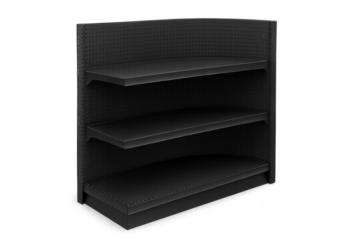 Empty black rounded retail shelves on transparent background