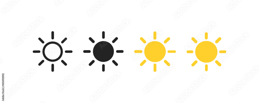 Poster minimalist sun icons with different styles and color variations