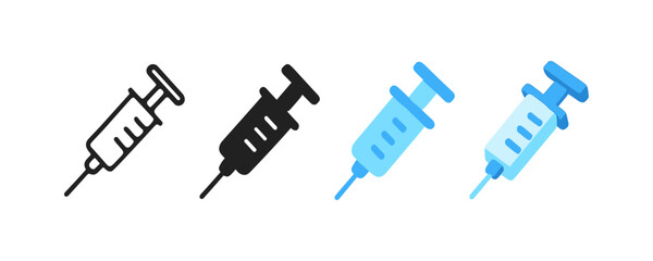 Obraz premium Medical syringe set in various styles including line and flat design
