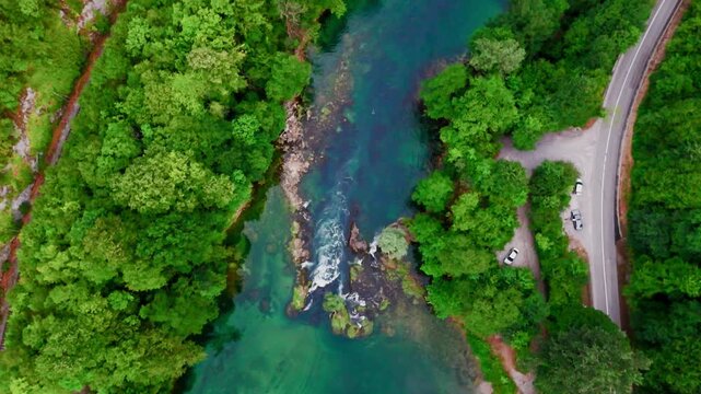 Aerial Drone Footage of Una River and Railway Track, Bosnia and Herzegovina, Summer