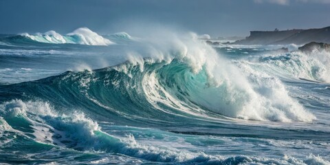 Fototapeta premium Powerful Ocean Wave Crashing on Rocky Coast