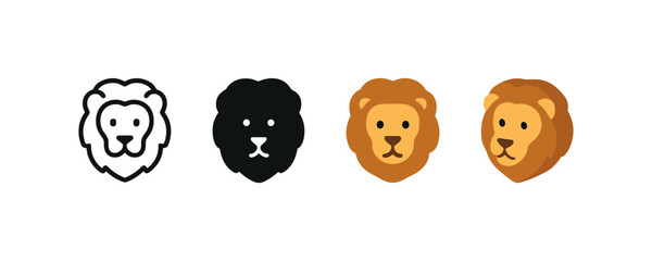Obraz premium Lion icons in minimalist flat style: outlined, silhouette, and colored designs