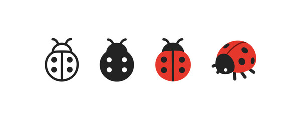 Fototapeta premium Ladybug evolution: line to flat design showing transformation stages