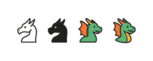 Obraz premium Dragon evolution: outline, solid, and colorful cartoon styles