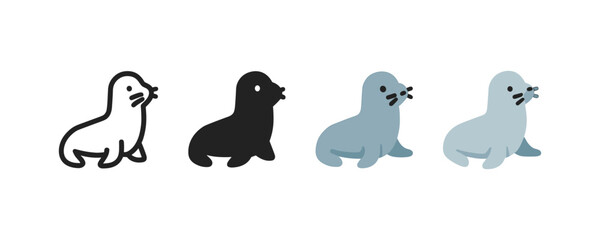 Cute seal clipart set: outline, solid, and gradient styles
