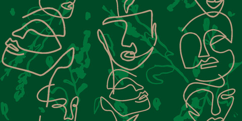 Abstract Faces with Botanical Accents Pattern