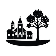 Obraz premium A festive town square with a beautiful tree vector illustration