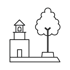 Fototapeta premium A simple illustration of a town square with a tree vector illustration