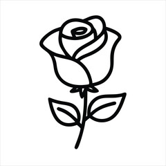 Rose line art vector icon on white background

