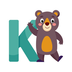Playful Bear Alphabet K Illustration, Cute Kids Character, Fun Educational Letter Design, Children’s Book Vector, Learning ABC, Colorful Cartoon Art