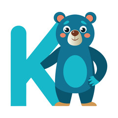 Playful Bear Alphabet K Illustration, Cute Kids Character, Fun Educational Letter Design, Children’s Book Vector, Learning ABC, Colorful Cartoon Art