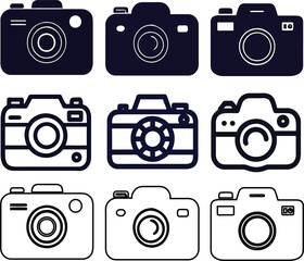 Vector set of camera icons. Includes flat and outline styles for UI, UX, and creative use.