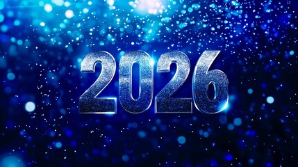 Glittering 2026 typography design with festive glowing holiday reflections background