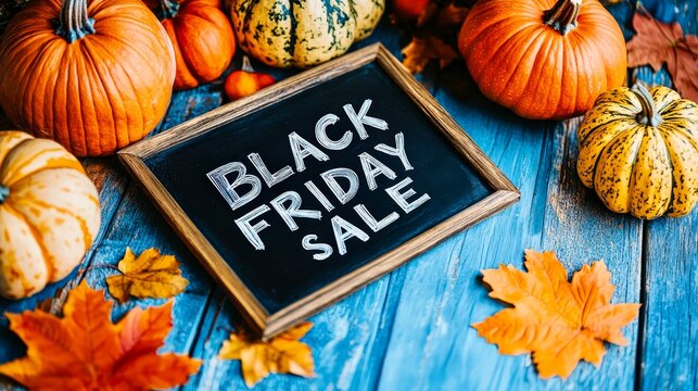 Black Friday sale autumn design pumpkins seasonal shopping advertising template