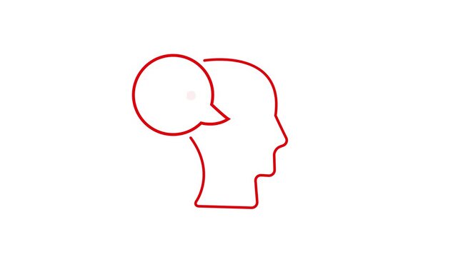 Profile of thinking man with bubble with blinking grey dots on white chroma key background computer generated imagery.and 4k video animation .