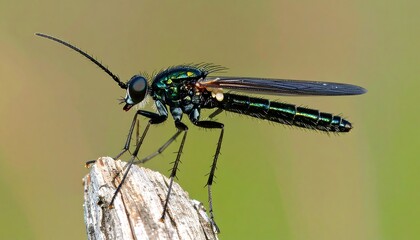 Detailed view of a fly on a twig