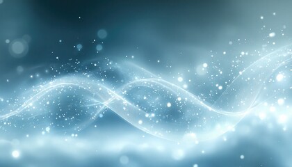 Obraz premium Soft teal background with swirling light trails and bokeh sparkles. Use this for adding magic, beauty, and abstract vibes to a project.