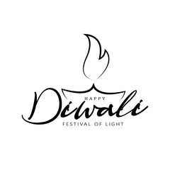 Happy diwali lettering design with diya deepak vector illustration.