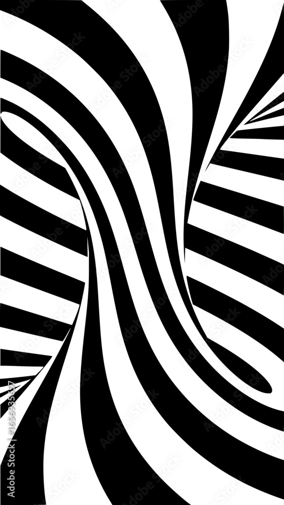 Aufkleber optical illusion with black and white stripes creating a distorted perspective and abstract design