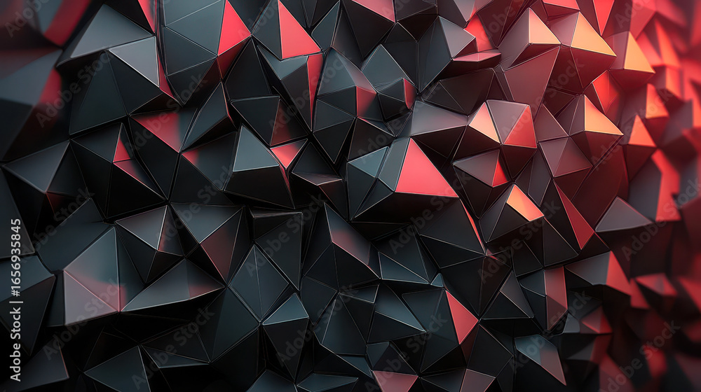 Poster abstract 3d displaced triangular geometric background with red highlights