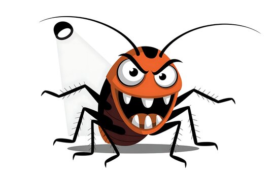 Cartoon Roach with Menacing Expression for Pest Control Awareness and Humorous Illustration Depicting Insect Problem
